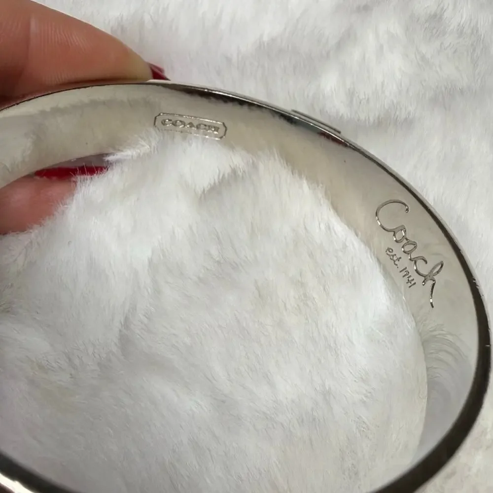 COACH Silver-Tone Quilted C Bangle Bracelet - Picture 7 of 7